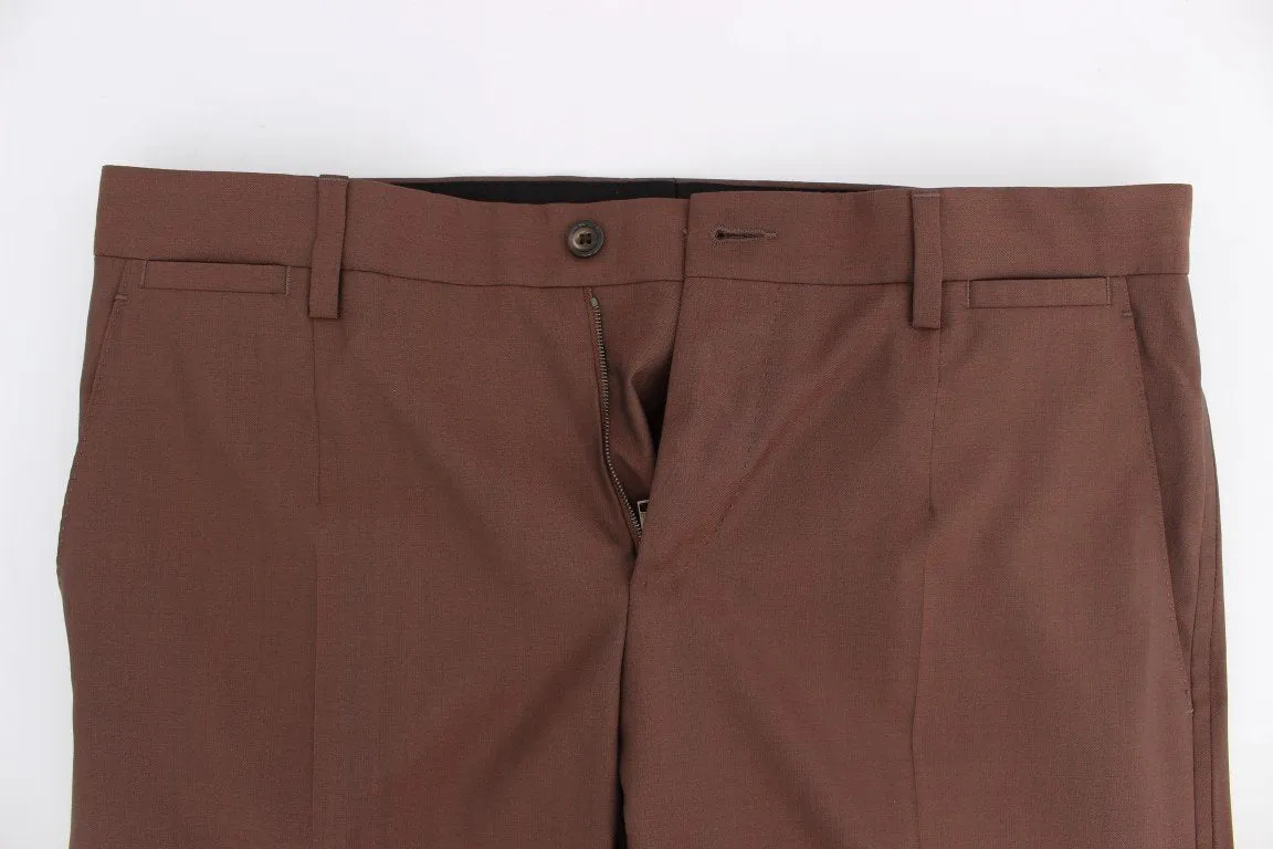 Brown Silk Wool 3 Piece Slim Fit Suit