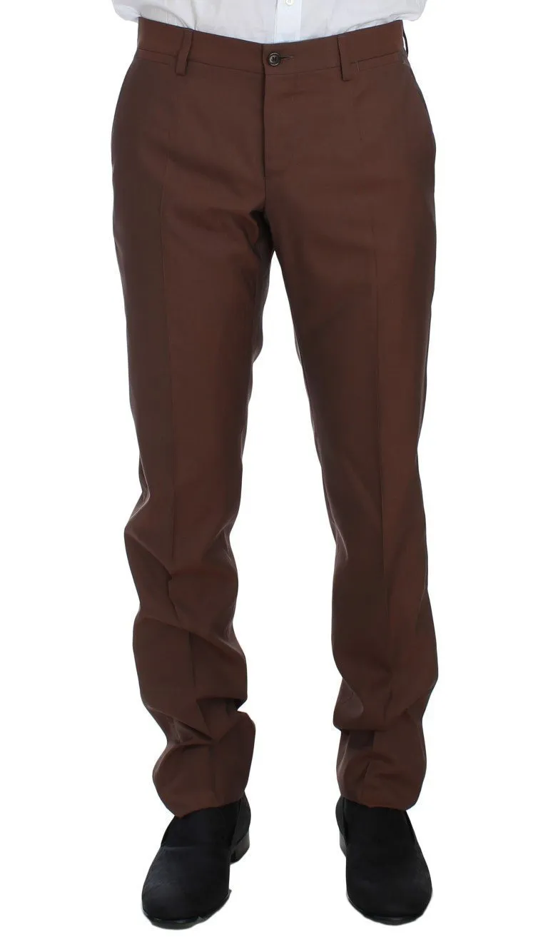 Brown Silk Wool 3 Piece Slim Fit Suit
