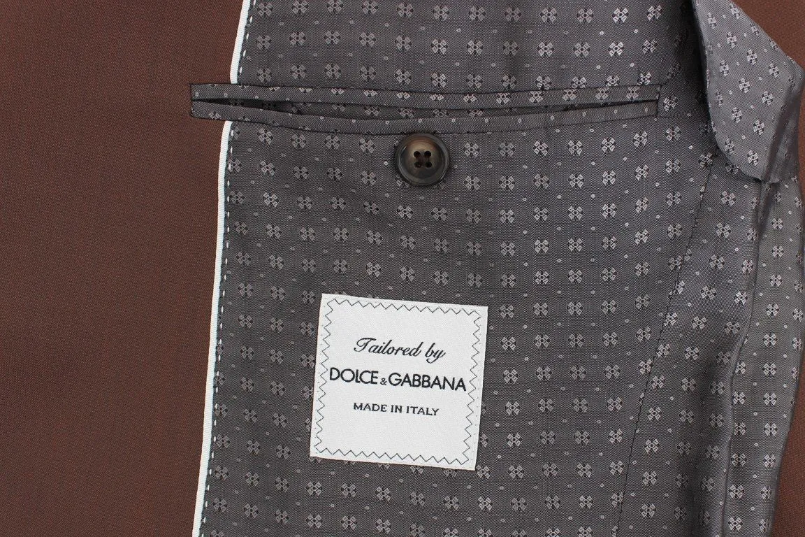 Brown Silk Wool 3 Piece Slim Fit Suit