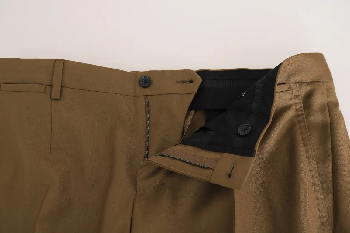 Brown Wool Double Breasted Slim Fit Suit