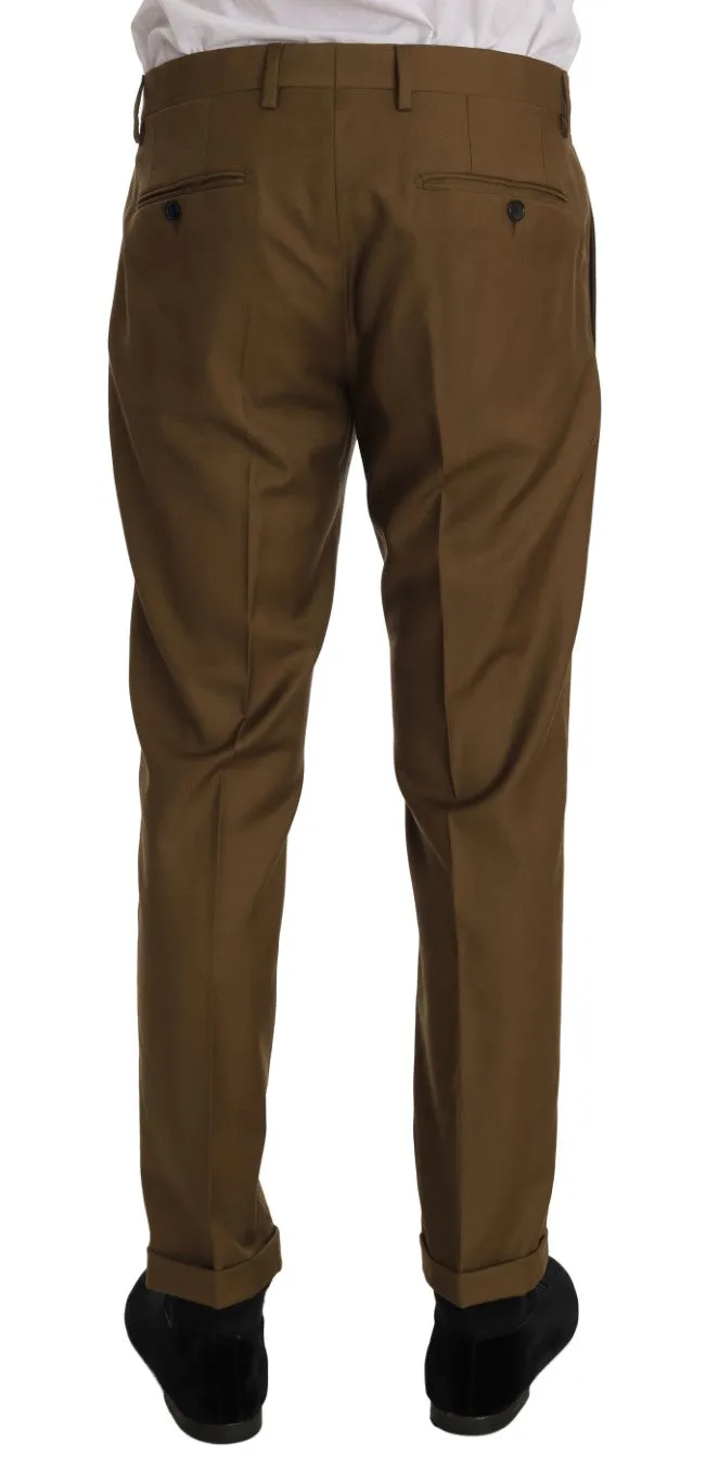 Brown Wool Double Breasted Slim Fit Suit