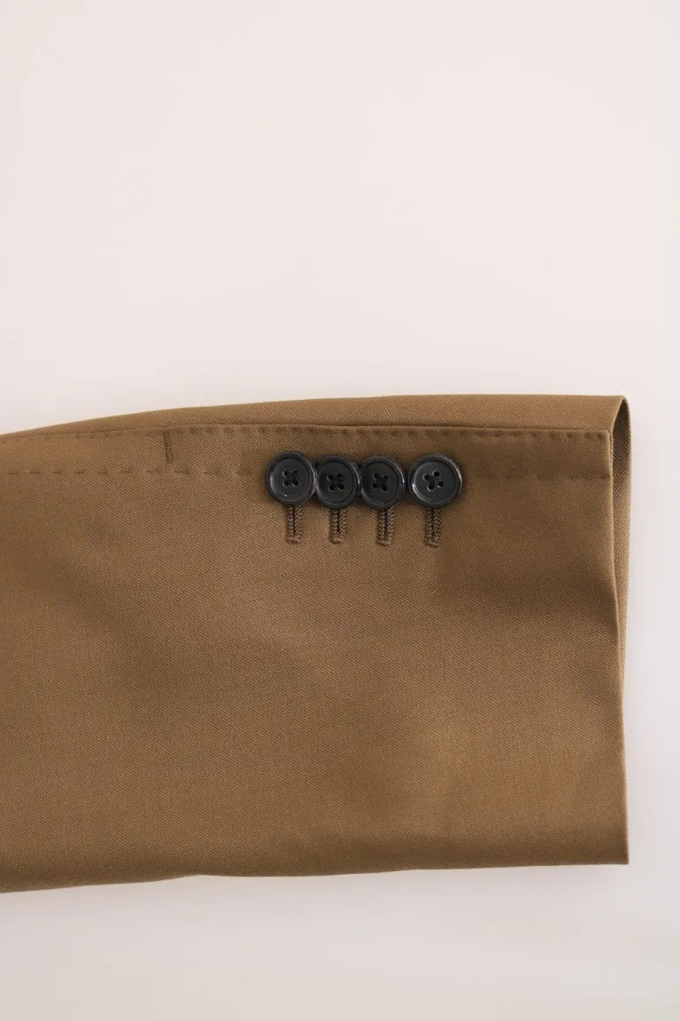 Brown Wool Double Breasted Slim Fit Suit