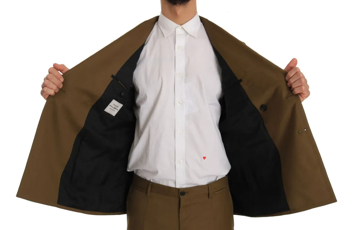 Brown Wool Double Breasted Slim Fit Suit