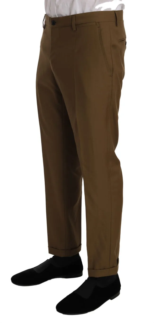 Brown Wool Double Breasted Slim Fit Suit