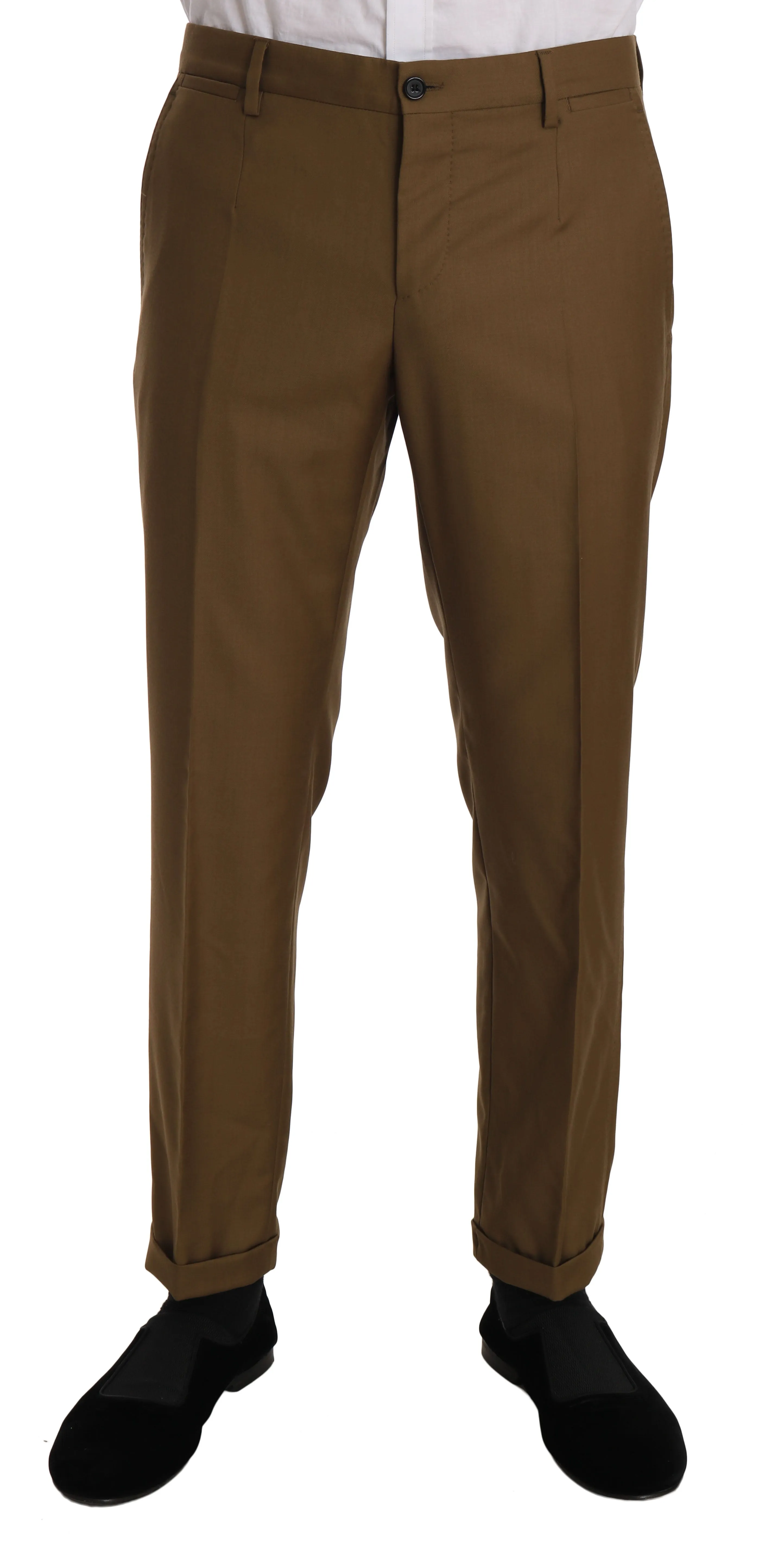 Brown Wool Double Breasted Slim Fit Suit