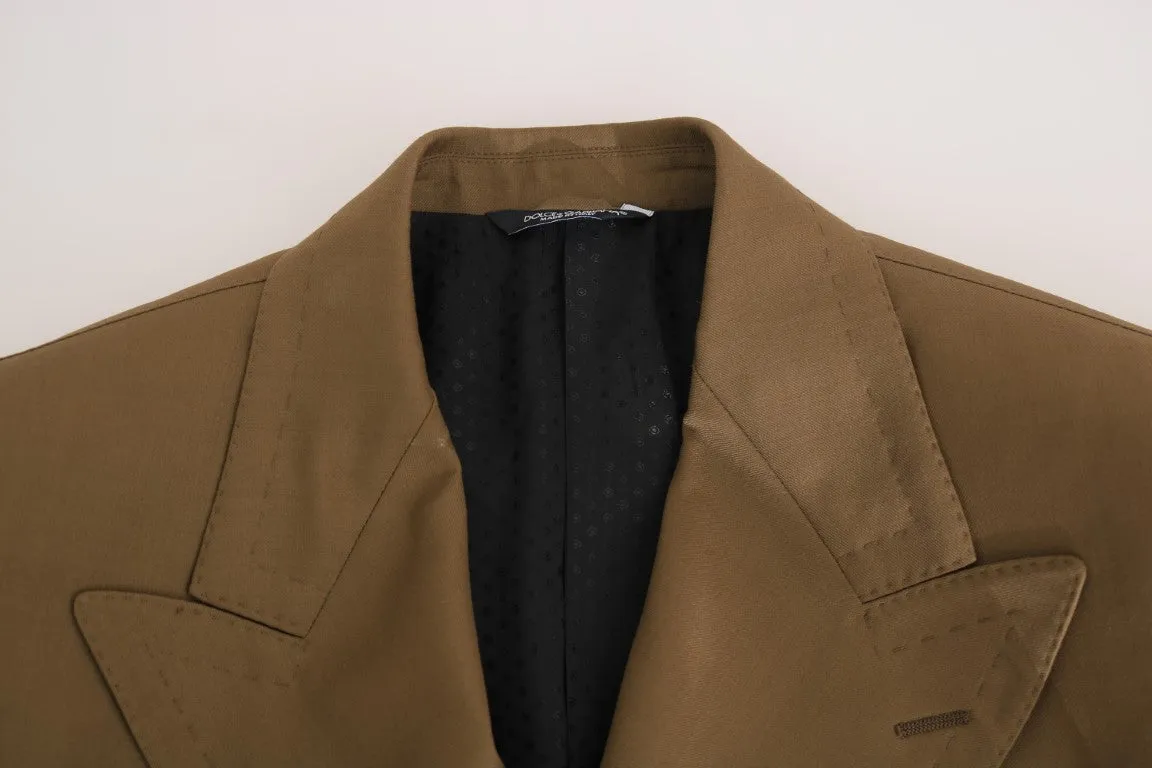 Brown Wool Double Breasted Slim Fit Suit