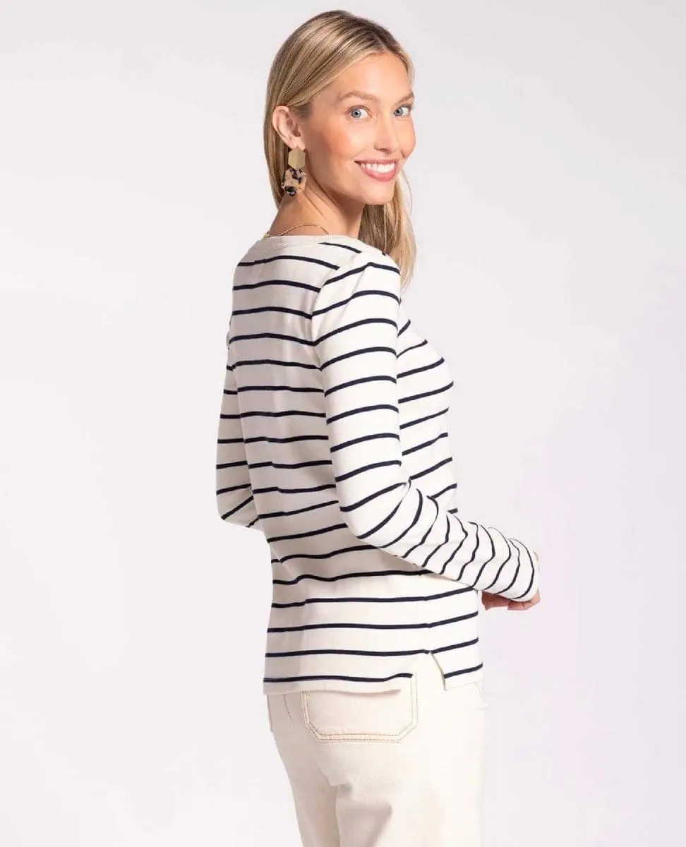 Brynn Long Sleeve Navy White Stripe