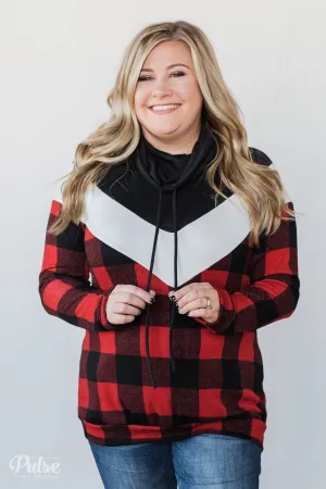Buffalo Plaid Chevron Cowl Neck Top