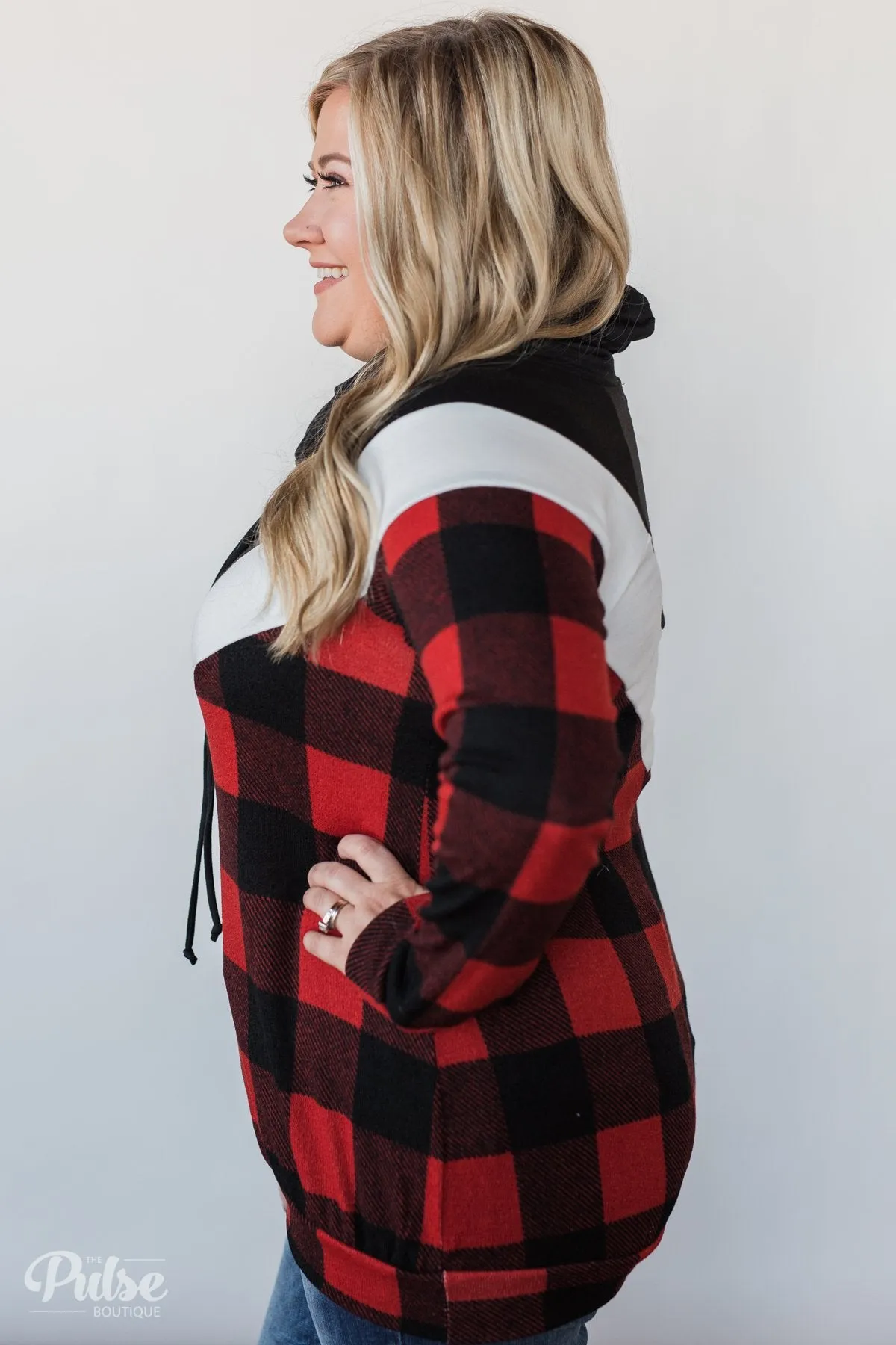 Buffalo Plaid Chevron Cowl Neck Top