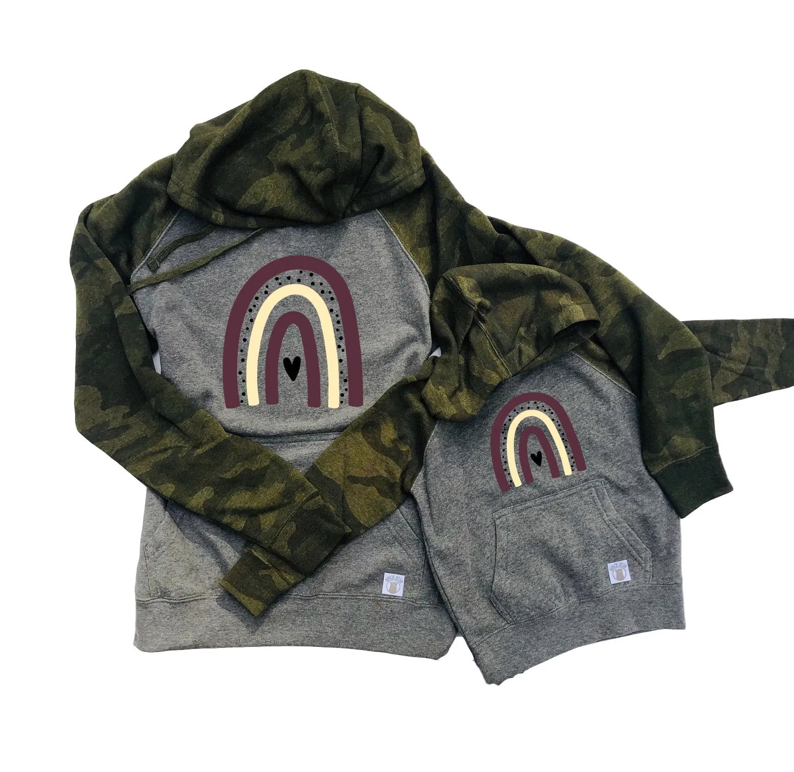 Burgundy And Cream Rainbow Matching Unisex Hoodies | Camo Fleece Hoodies