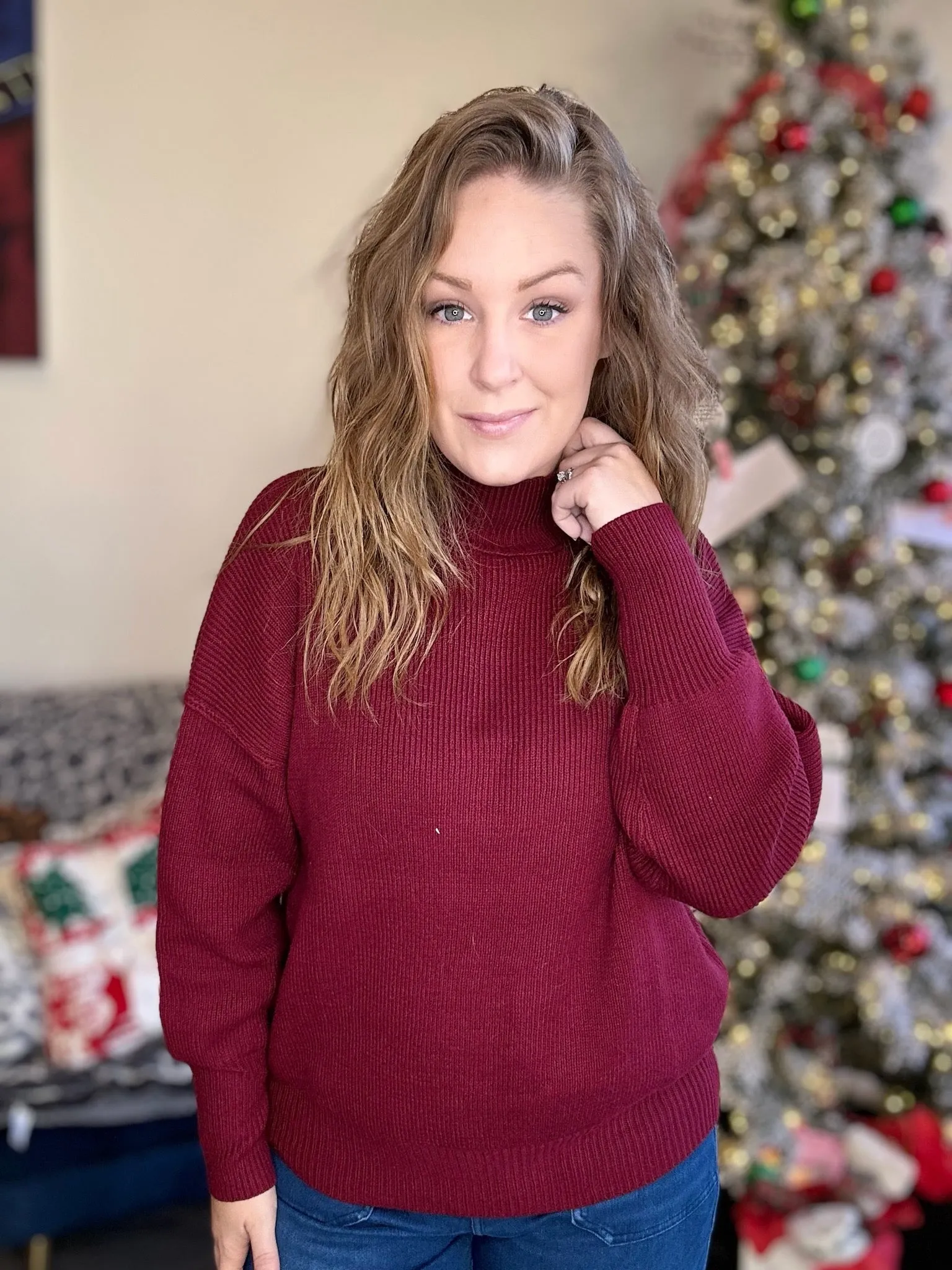 Burgundy Mock Neck Sweater