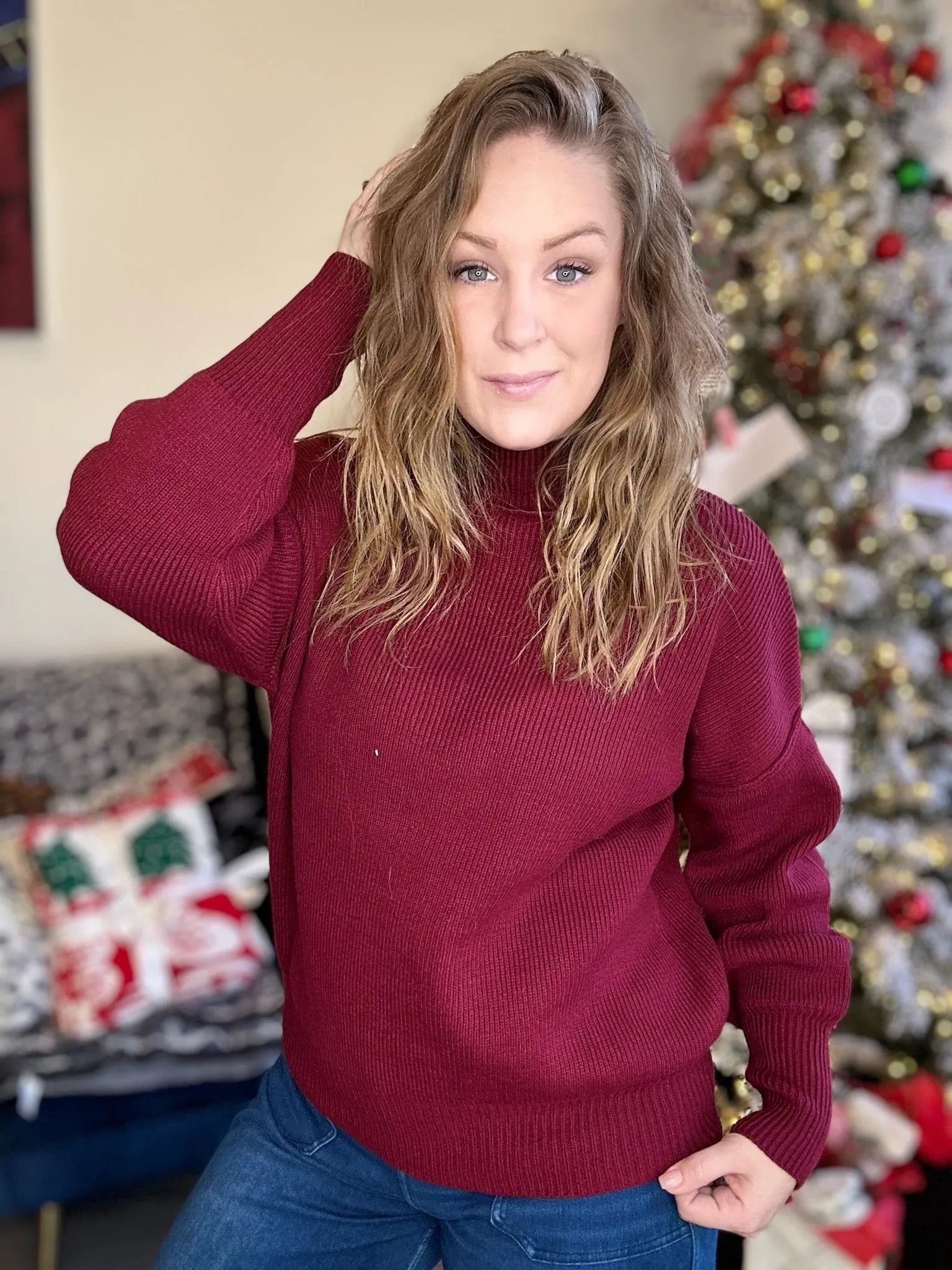 Burgundy Mock Neck Sweater