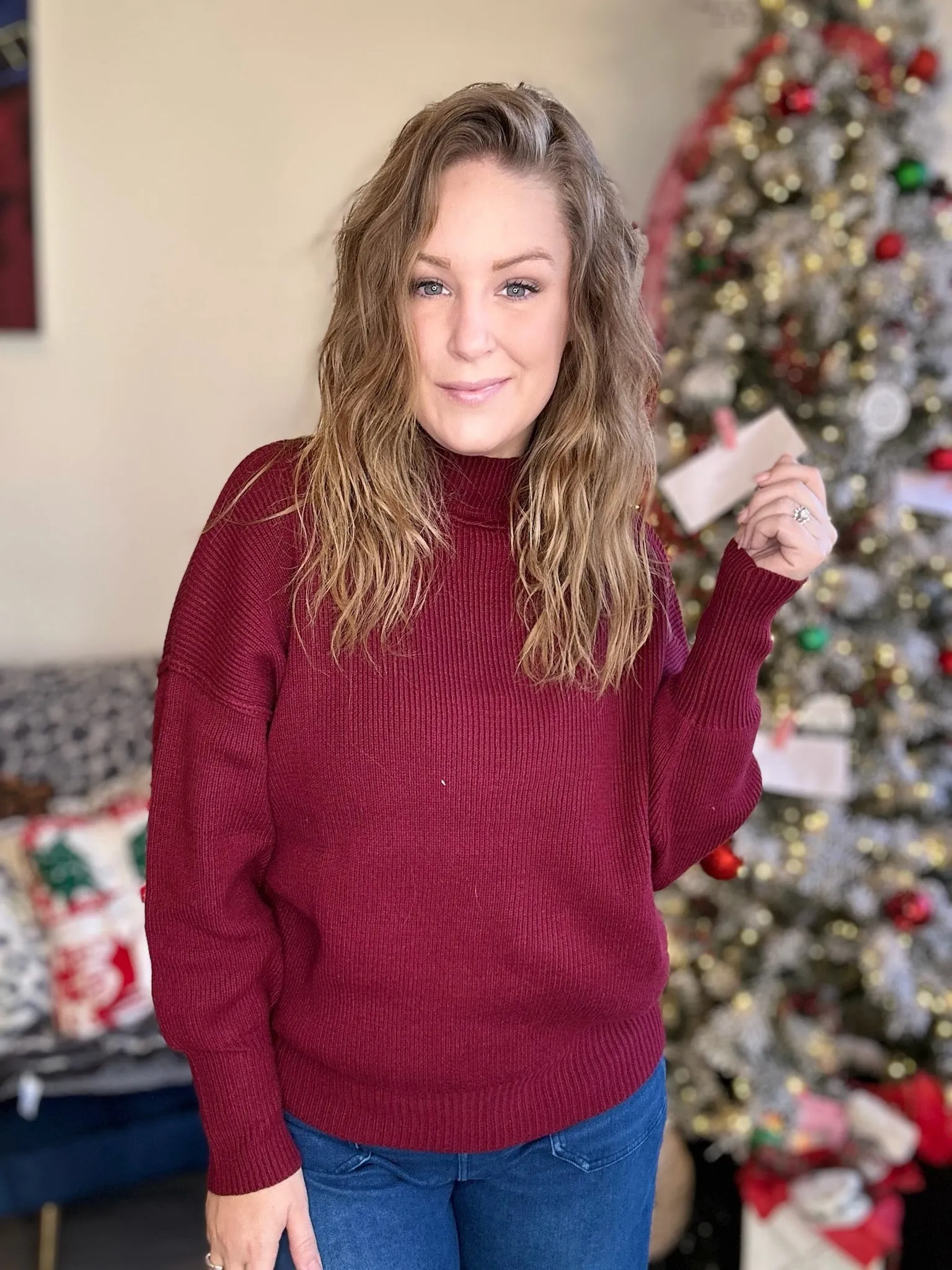 Burgundy Mock Neck Sweater