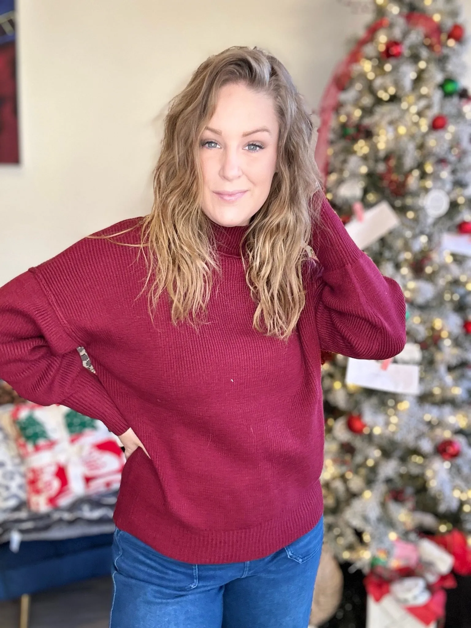 Burgundy Mock Neck Sweater