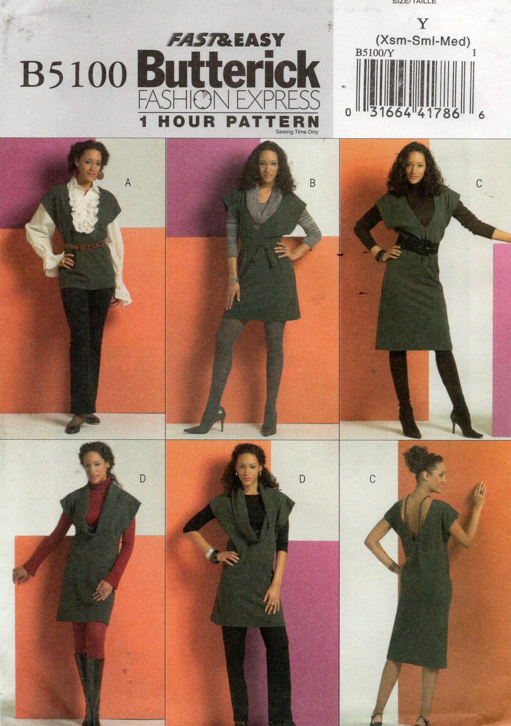 Butterick B5100 Womens EASY Stretch Tunic Dress & Belt Out Of Print Sewing Pattern Size XS - M UNCUT Factory Folded