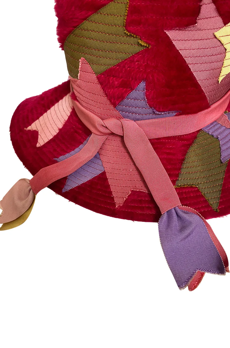 c.1968 Christian Dior Patchwork Ribbon Soft Felt Chenille Fedora Hat