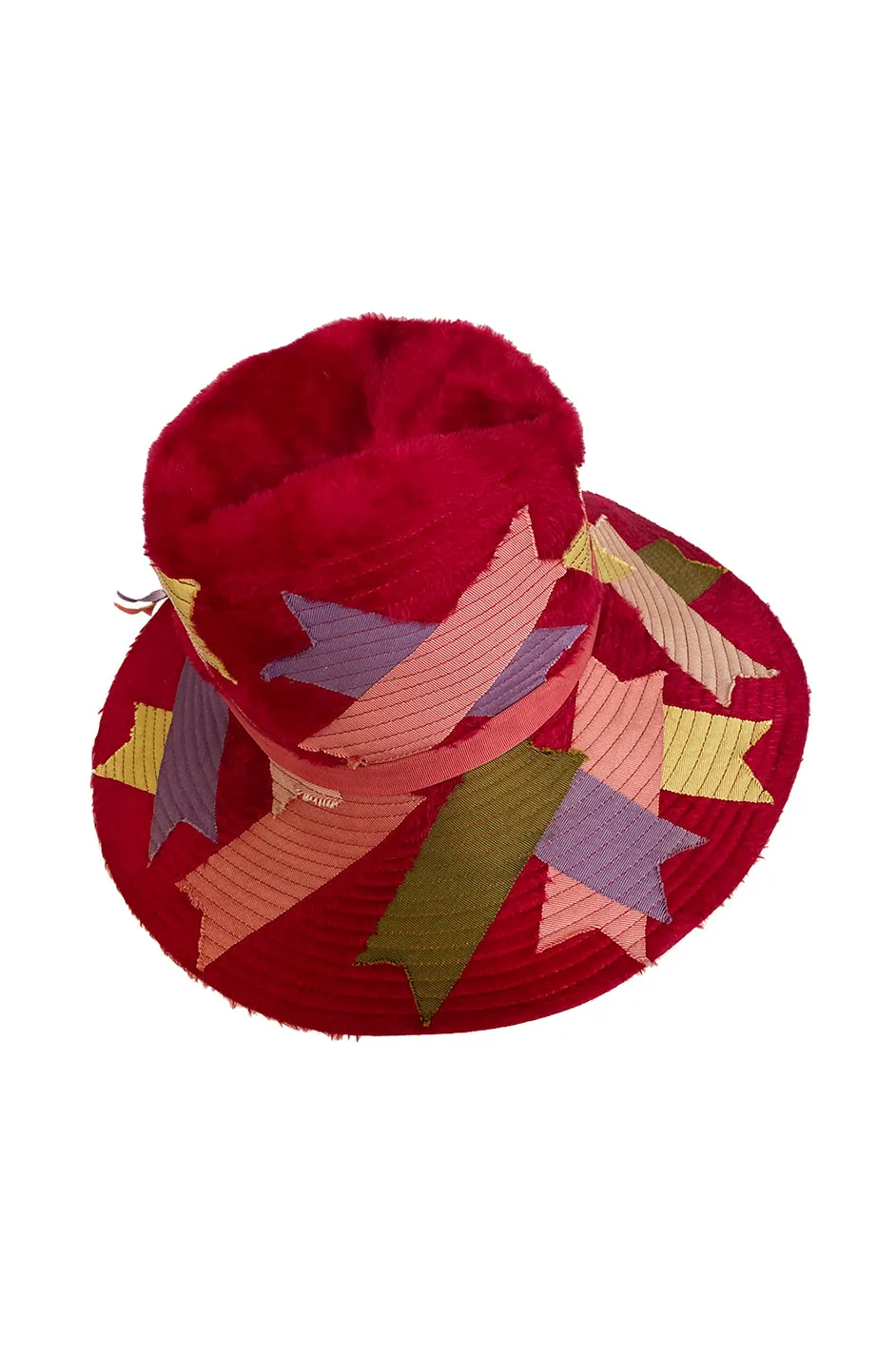 c.1968 Christian Dior Patchwork Ribbon Soft Felt Chenille Fedora Hat