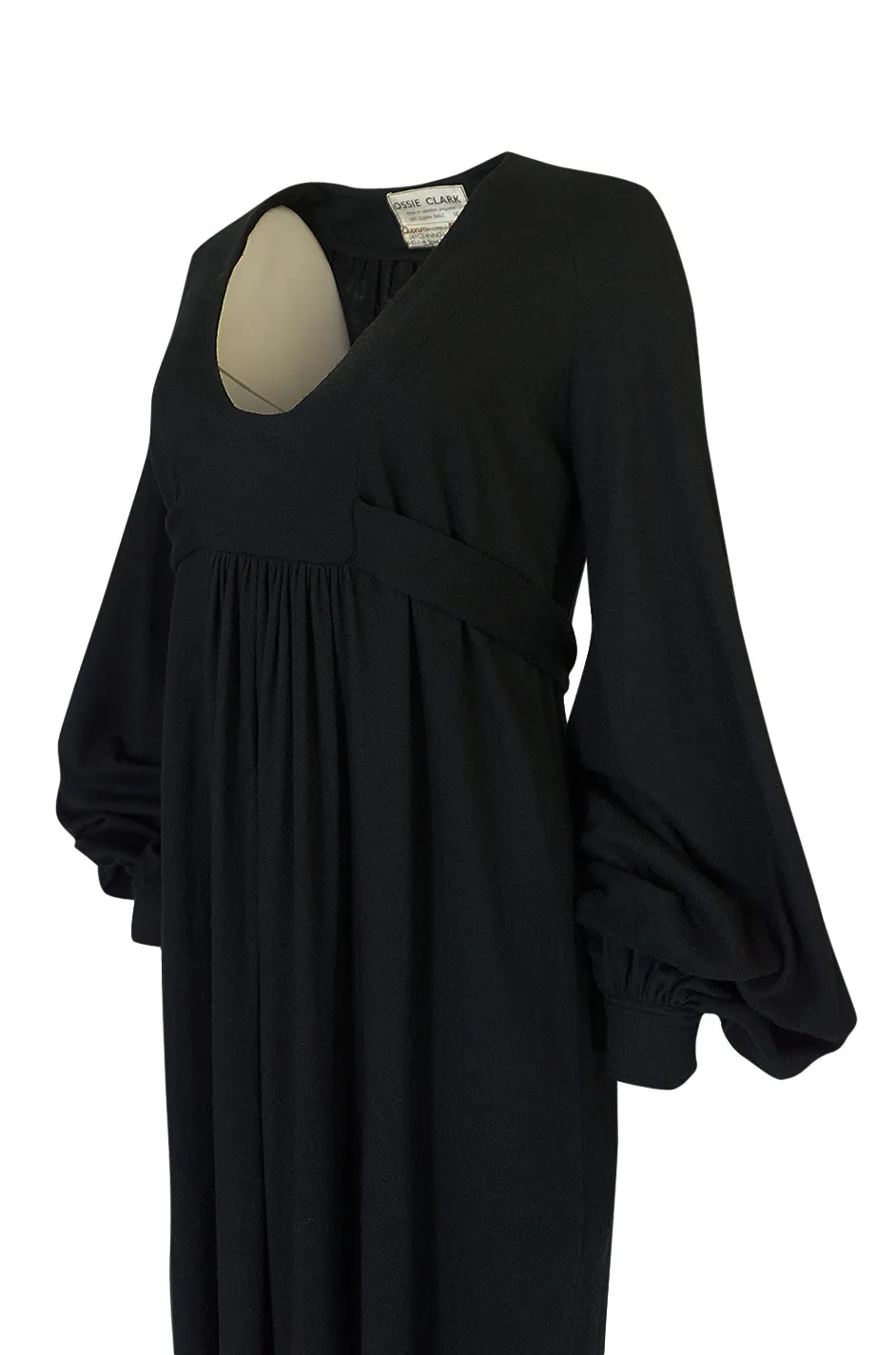 c.1969-1970 Ossie Clark Black 'Graduation' Front Plunge Dress