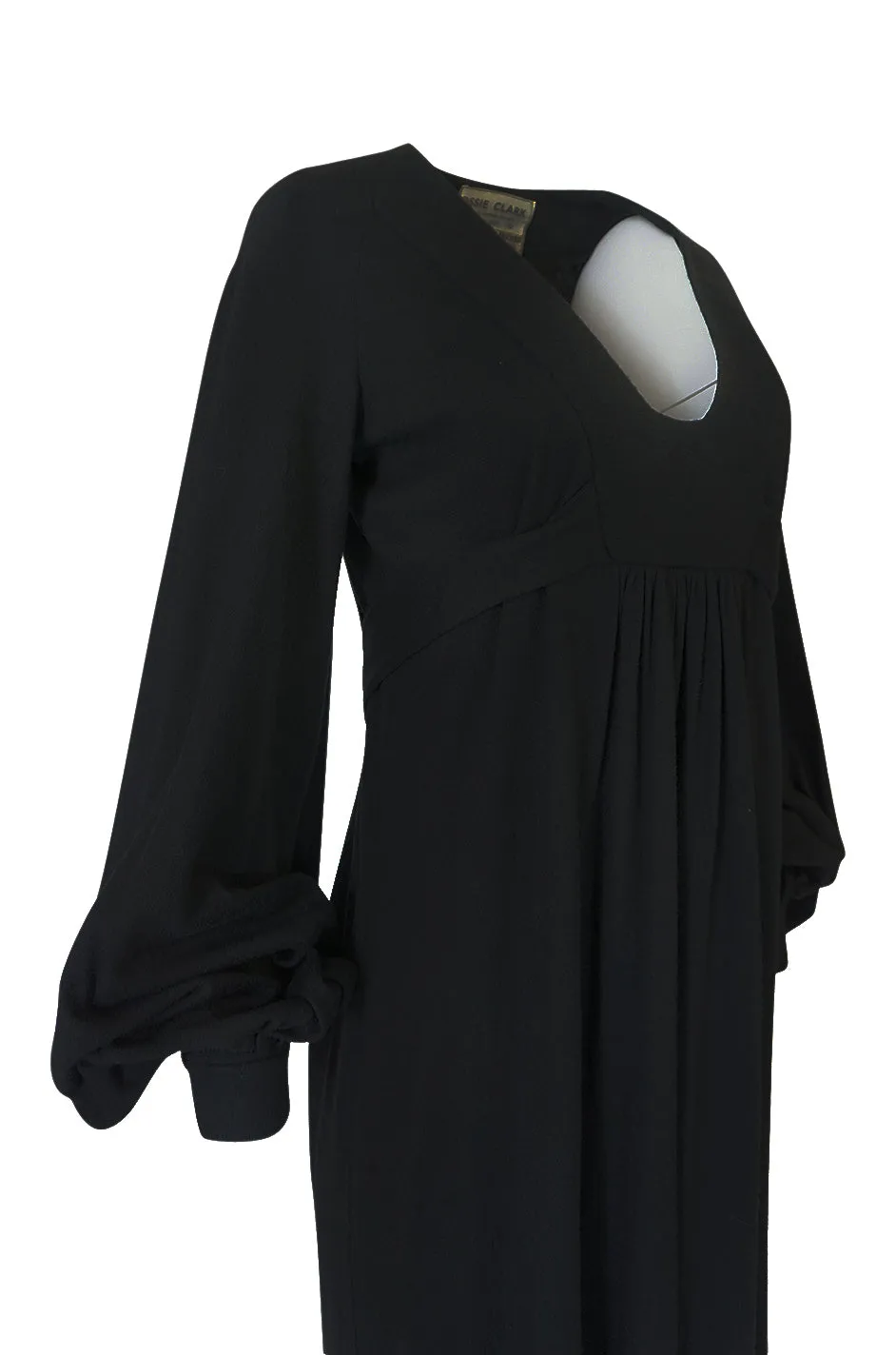 c.1969-1970 Ossie Clark Black 'Graduation' Front Plunge Dress