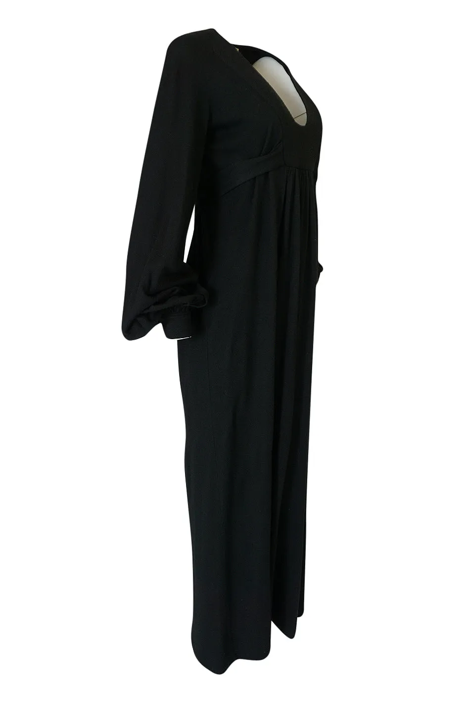 c.1969-1970 Ossie Clark Black 'Graduation' Front Plunge Dress