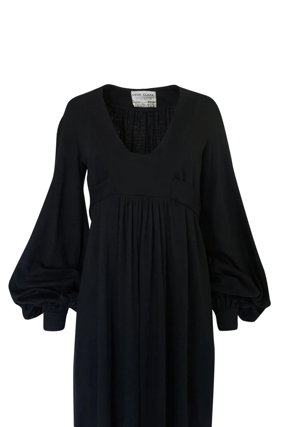 c.1969-1970 Ossie Clark Black 'Graduation' Front Plunge Dress
