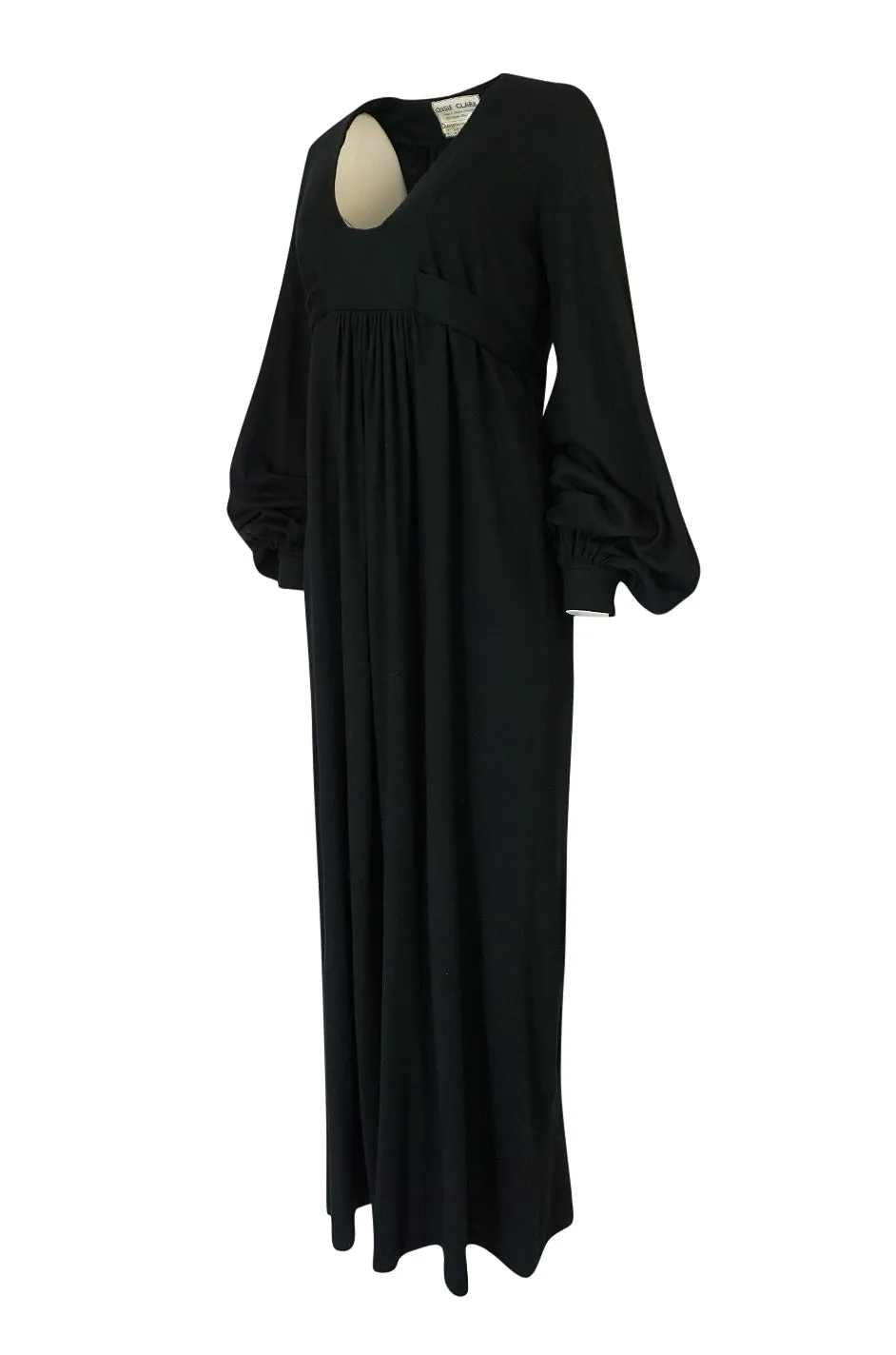 c.1969-1970 Ossie Clark Black 'Graduation' Front Plunge Dress