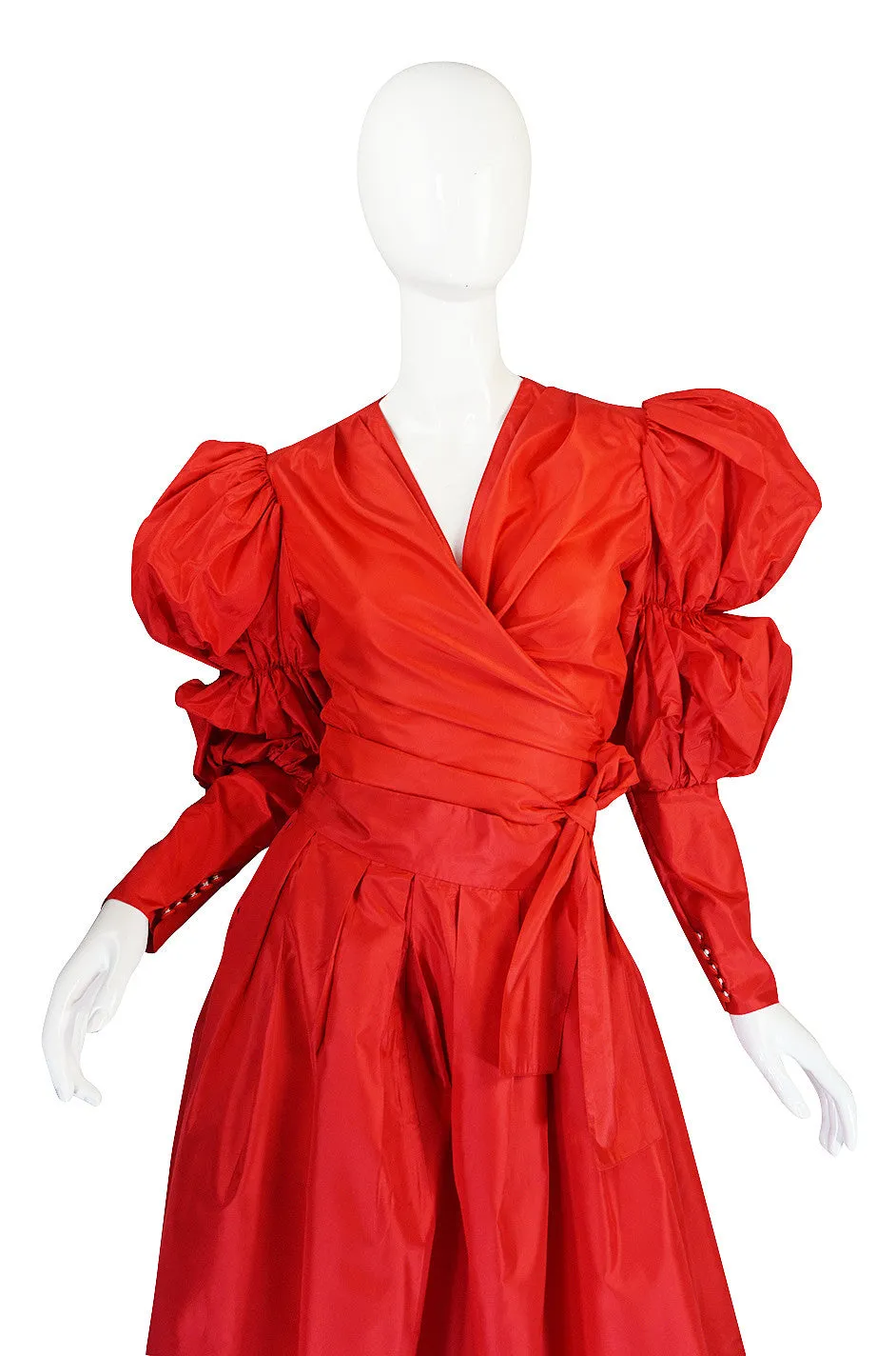 c1980 Red Silk Yves Saint Laurent Attr Wrap Top & Skirt
