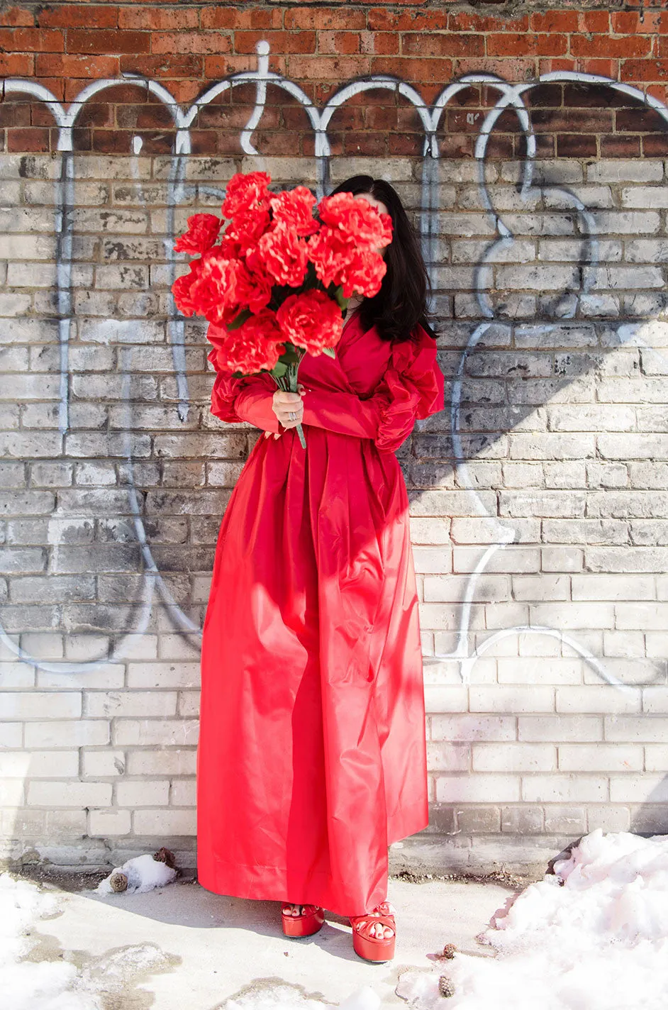 c1980 Red Silk Yves Saint Laurent Attr Wrap Top & Skirt
