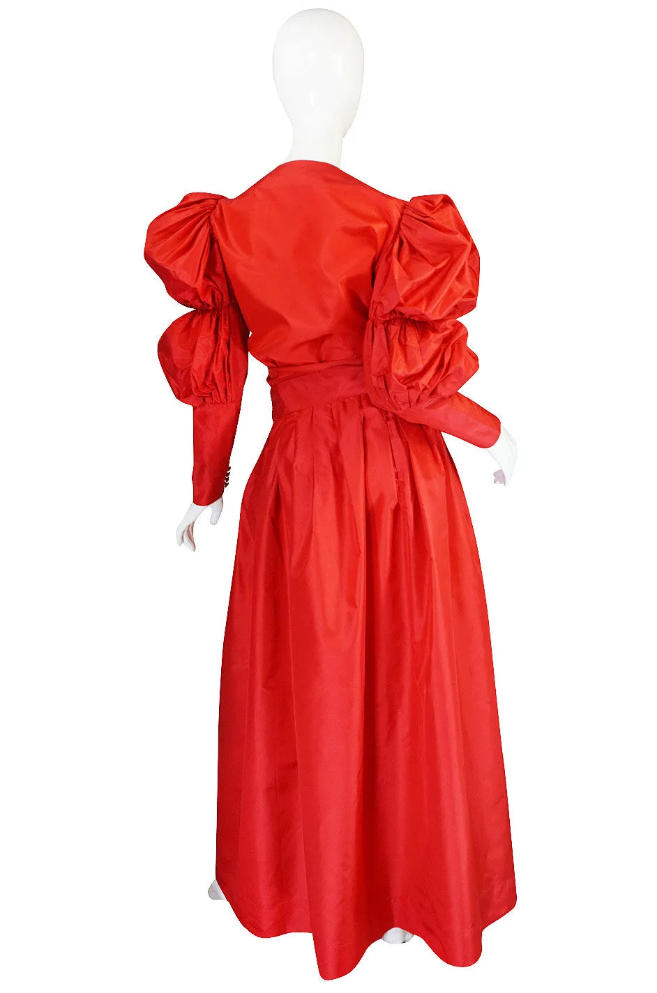 c1980 Red Silk Yves Saint Laurent Attr Wrap Top & Skirt