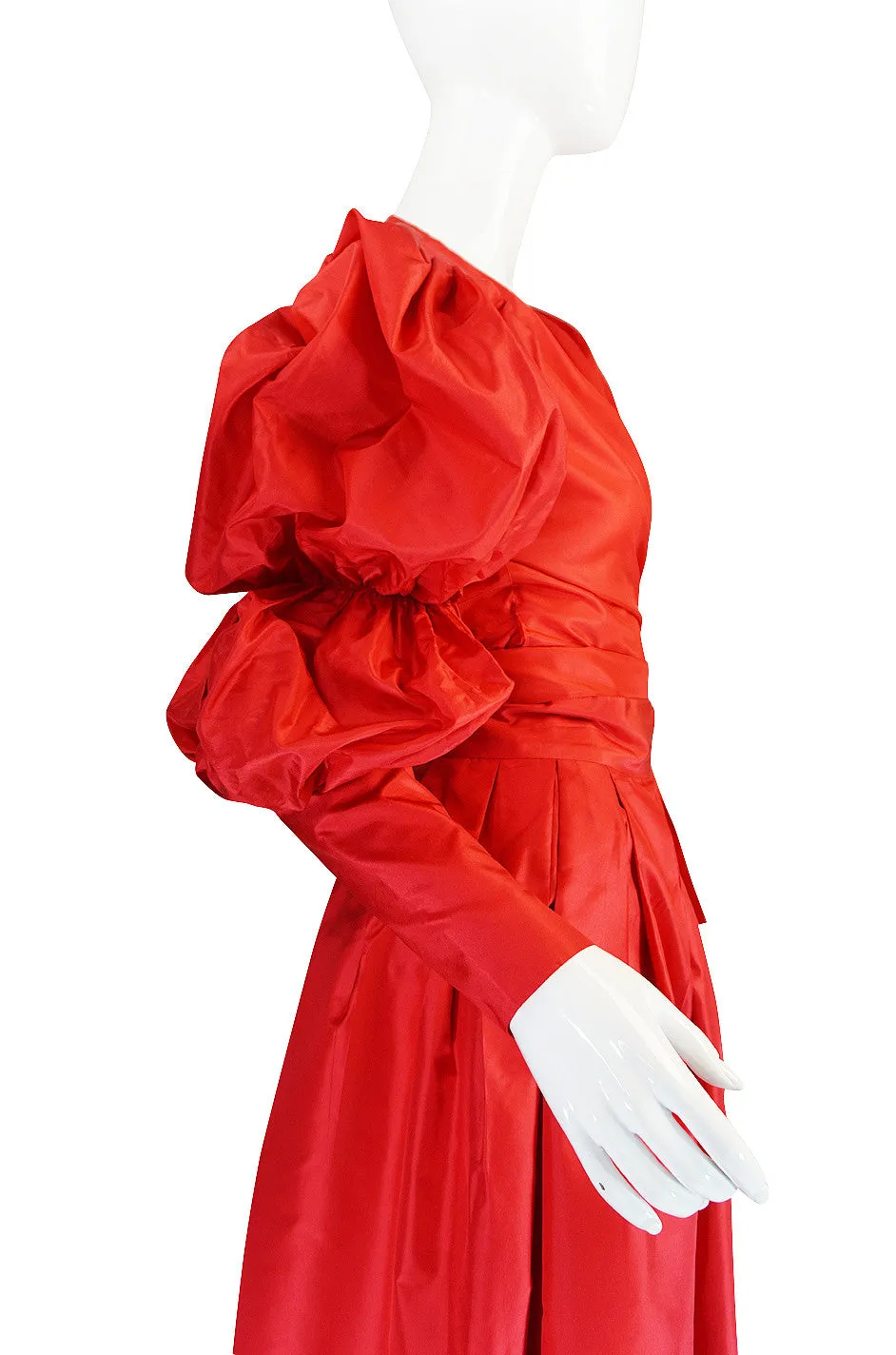 c1980 Red Silk Yves Saint Laurent Attr Wrap Top & Skirt