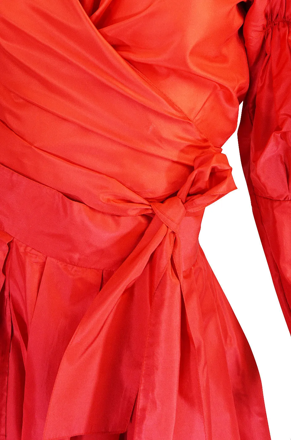 c1980 Red Silk Yves Saint Laurent Attr Wrap Top & Skirt
