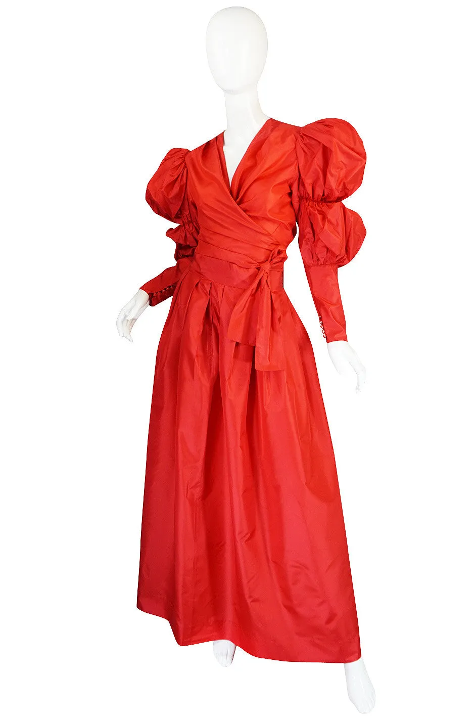 c1980 Red Silk Yves Saint Laurent Attr Wrap Top & Skirt