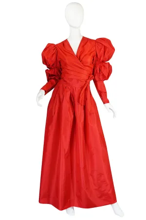 c1980 Red Silk Yves Saint Laurent Attr Wrap Top & Skirt