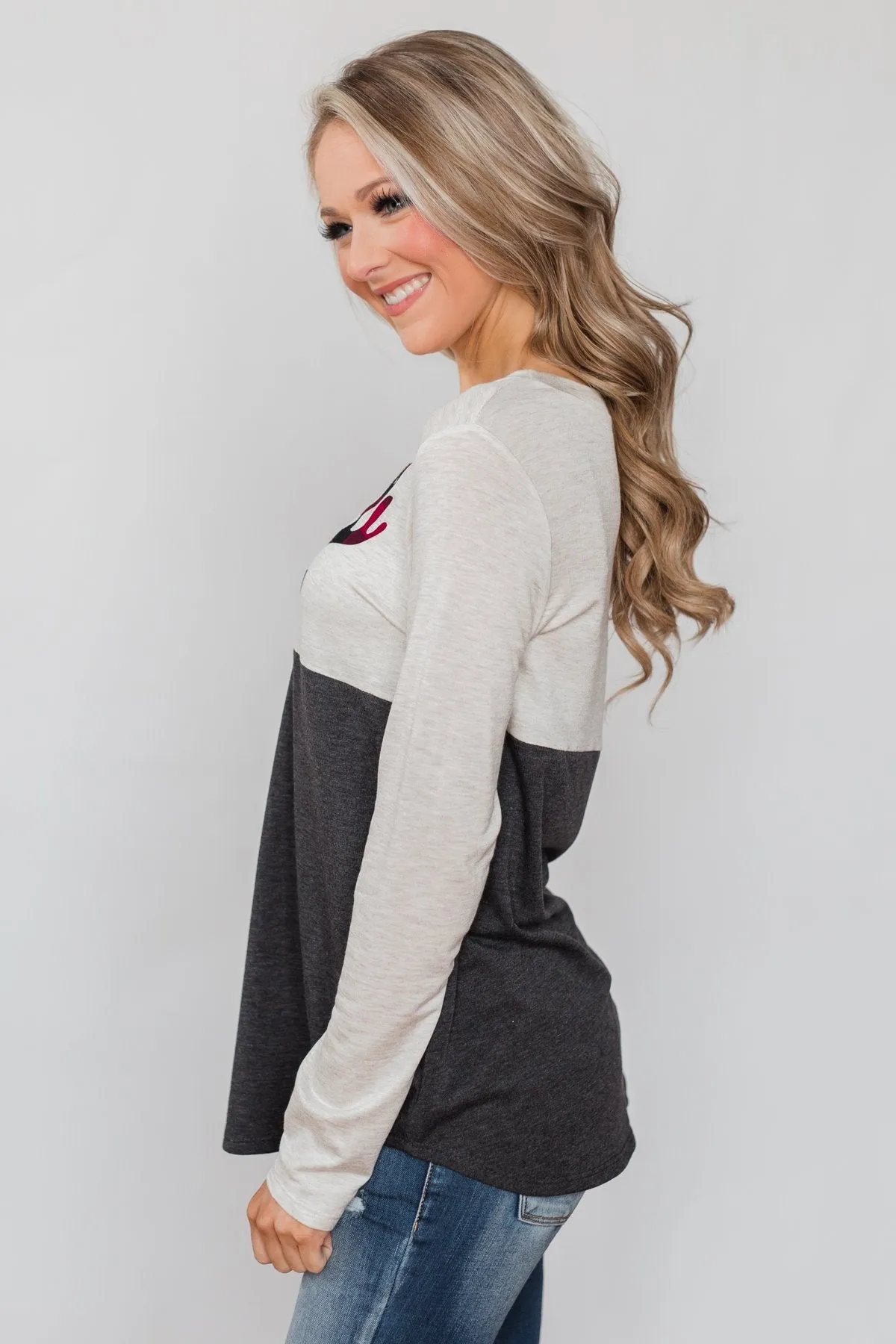 Call In The Reindeer Top- Oatmeal & Charcoal