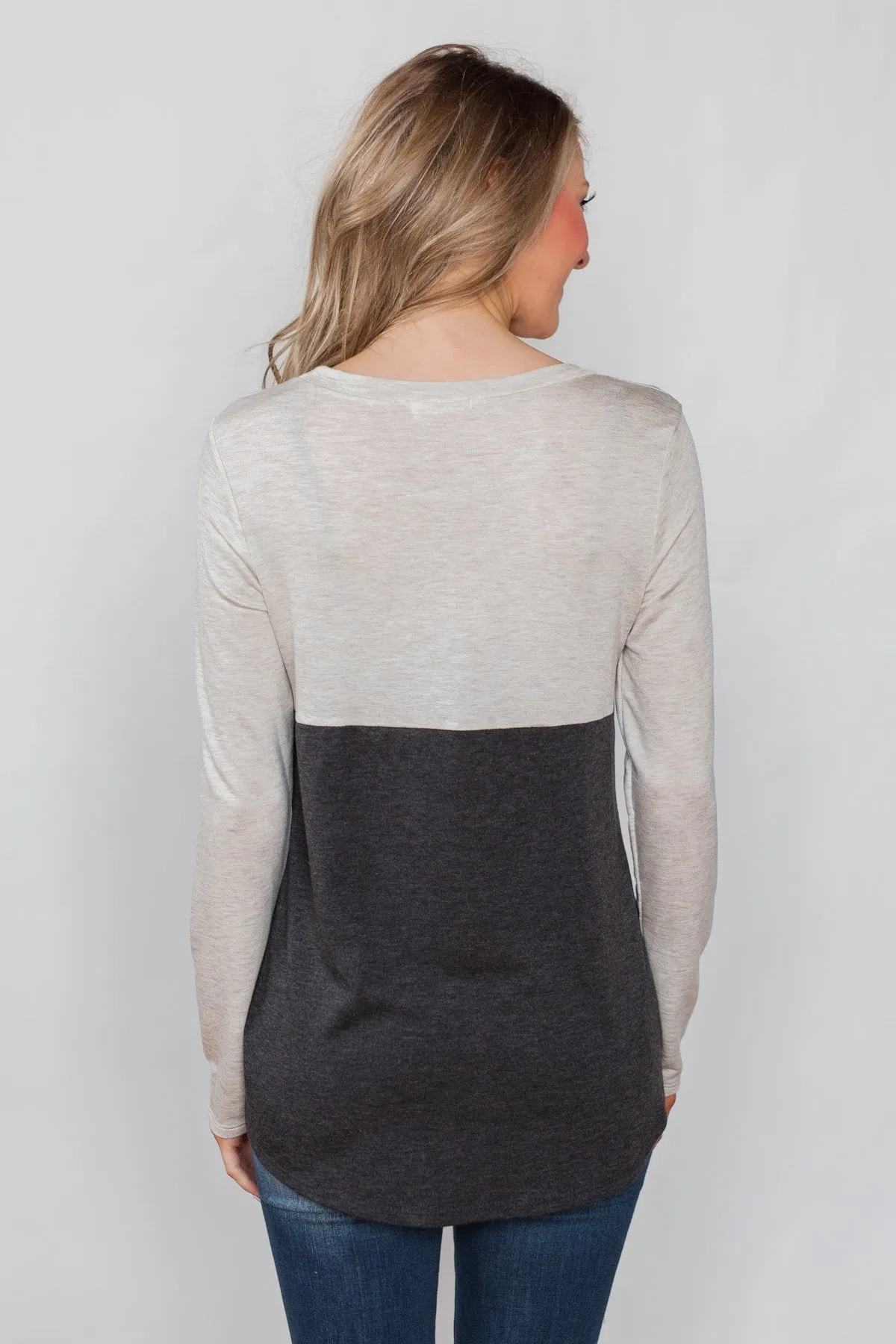 Call In The Reindeer Top- Oatmeal & Charcoal
