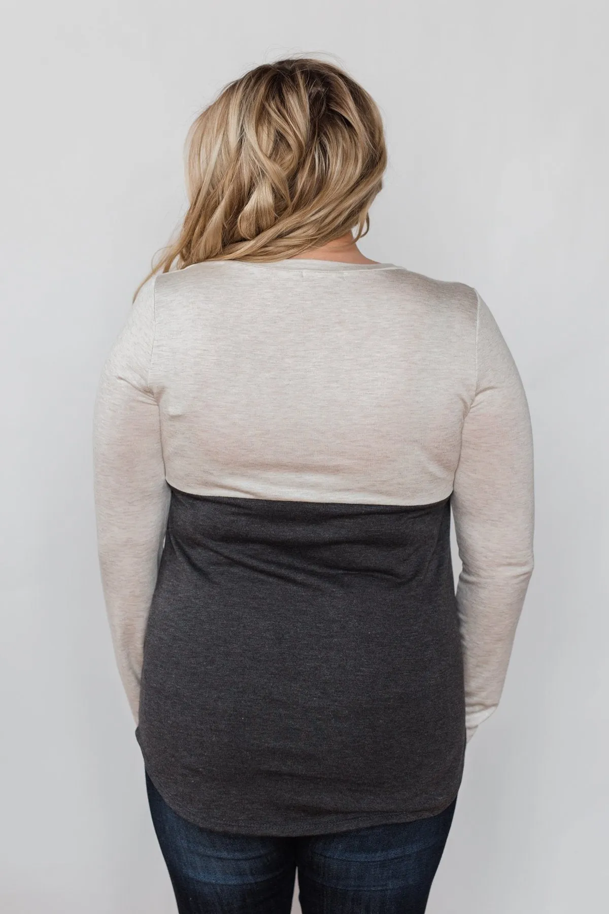 Call In The Reindeer Top- Oatmeal & Charcoal