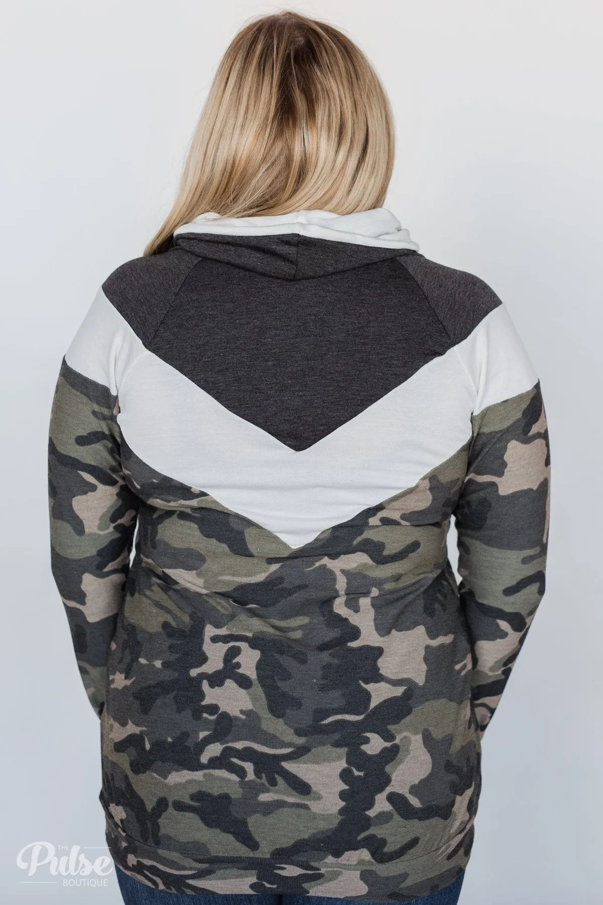 Camo Chevron Cowl Neck Top