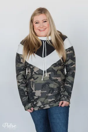 Camo Chevron Cowl Neck Top