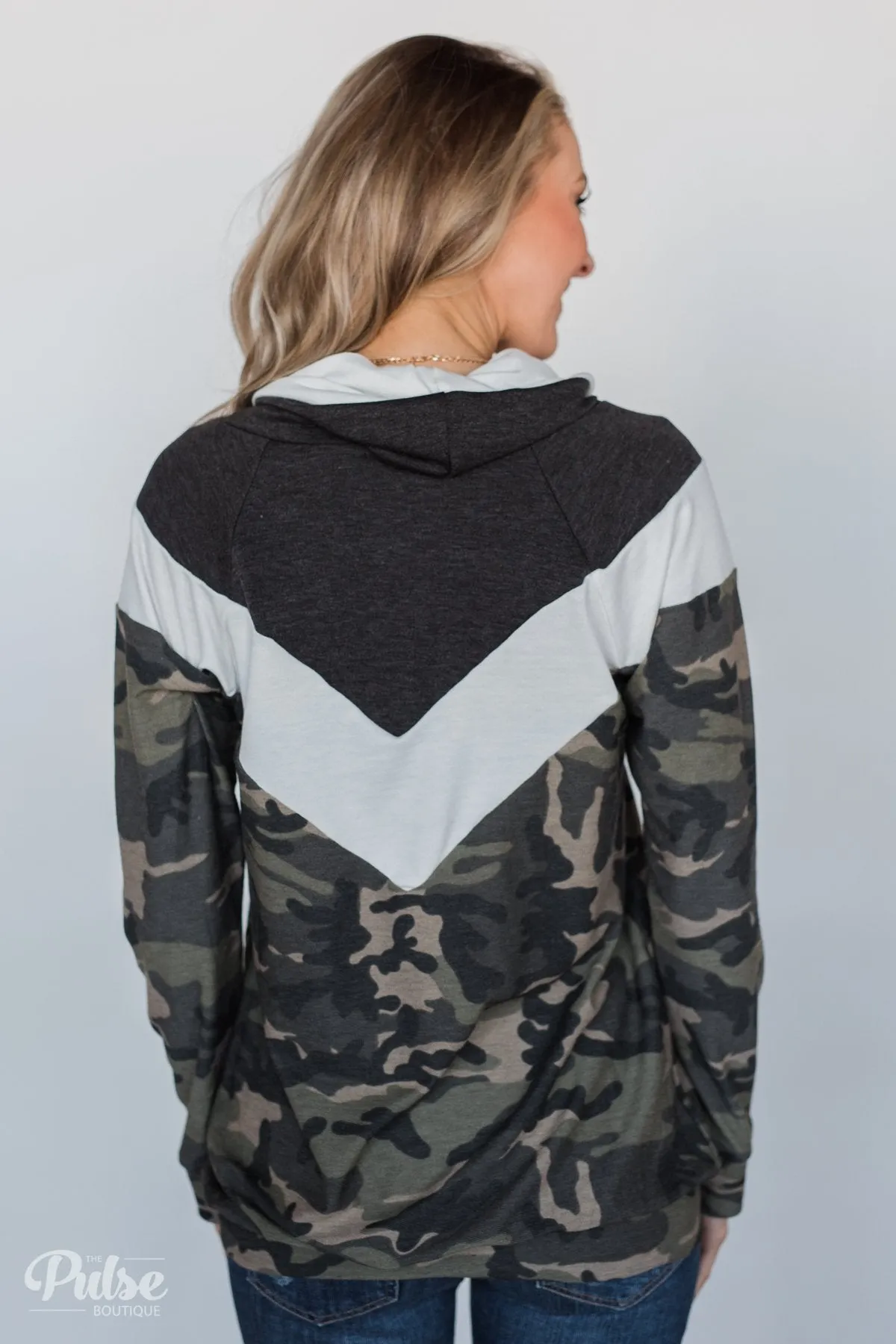 Camo Chevron Cowl Neck Top