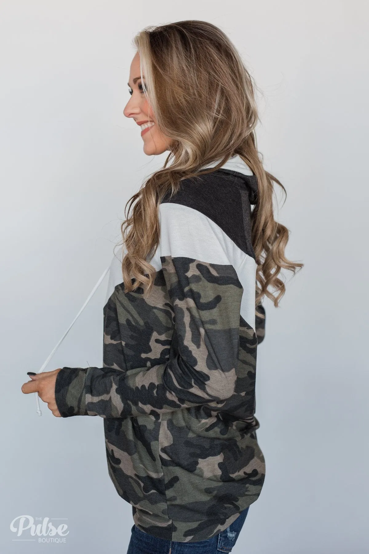 Camo Chevron Cowl Neck Top