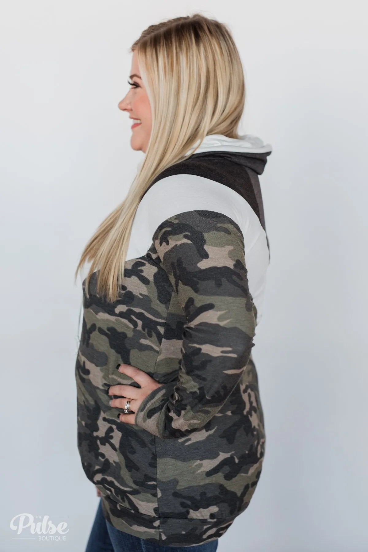 Camo Chevron Cowl Neck Top