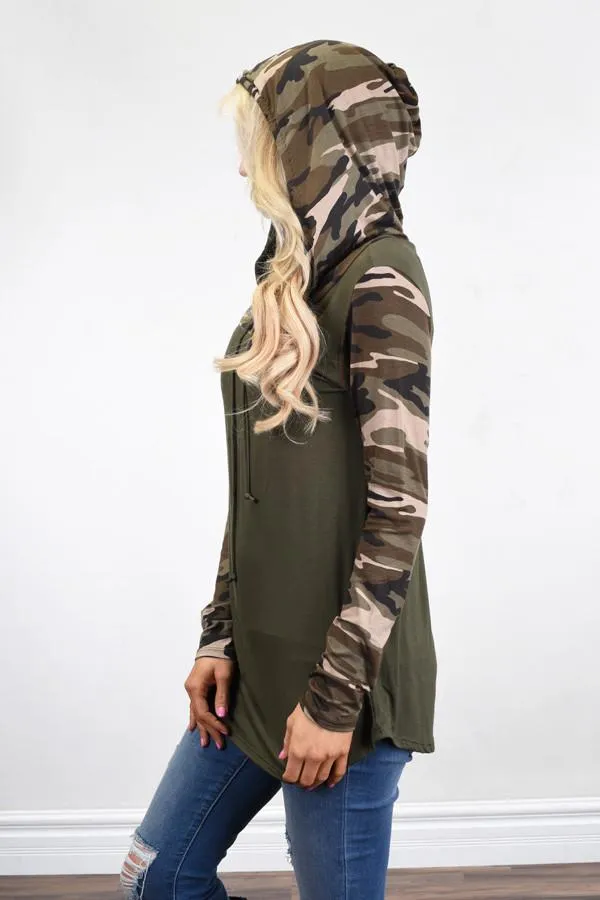 Camo Cowl Neck Top