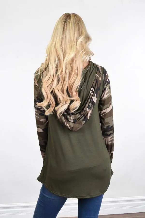 Camo Cowl Neck Top