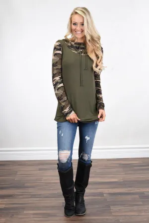 Camo Cowl Neck Top