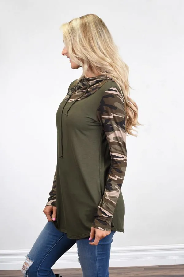 Camo Cowl Neck Top