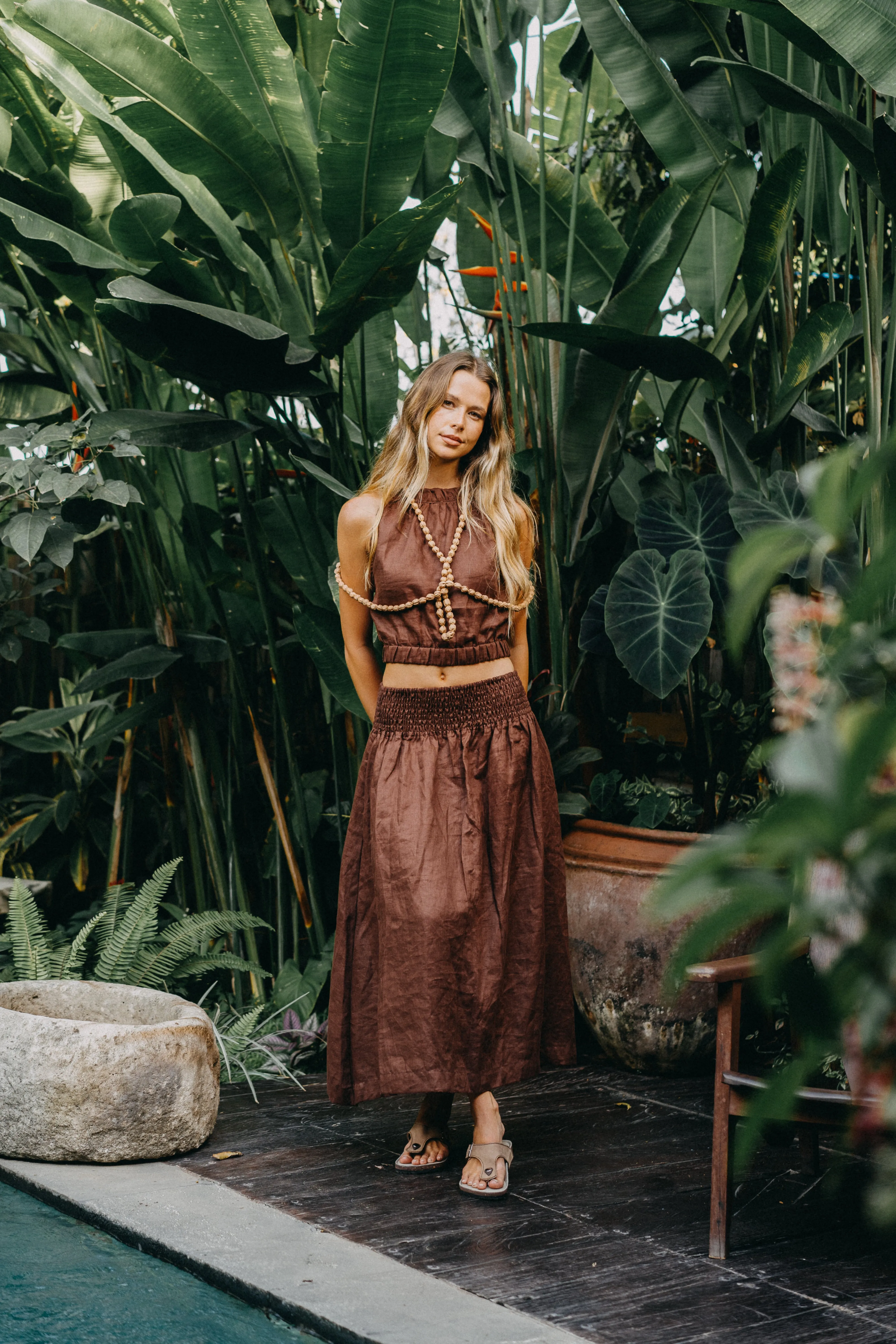 'Cancun' Linen Top - Chocolate