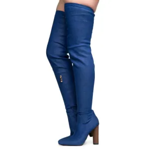 Cape Robbin Connie-10 Denim Heeled Thigh High Boots Denim