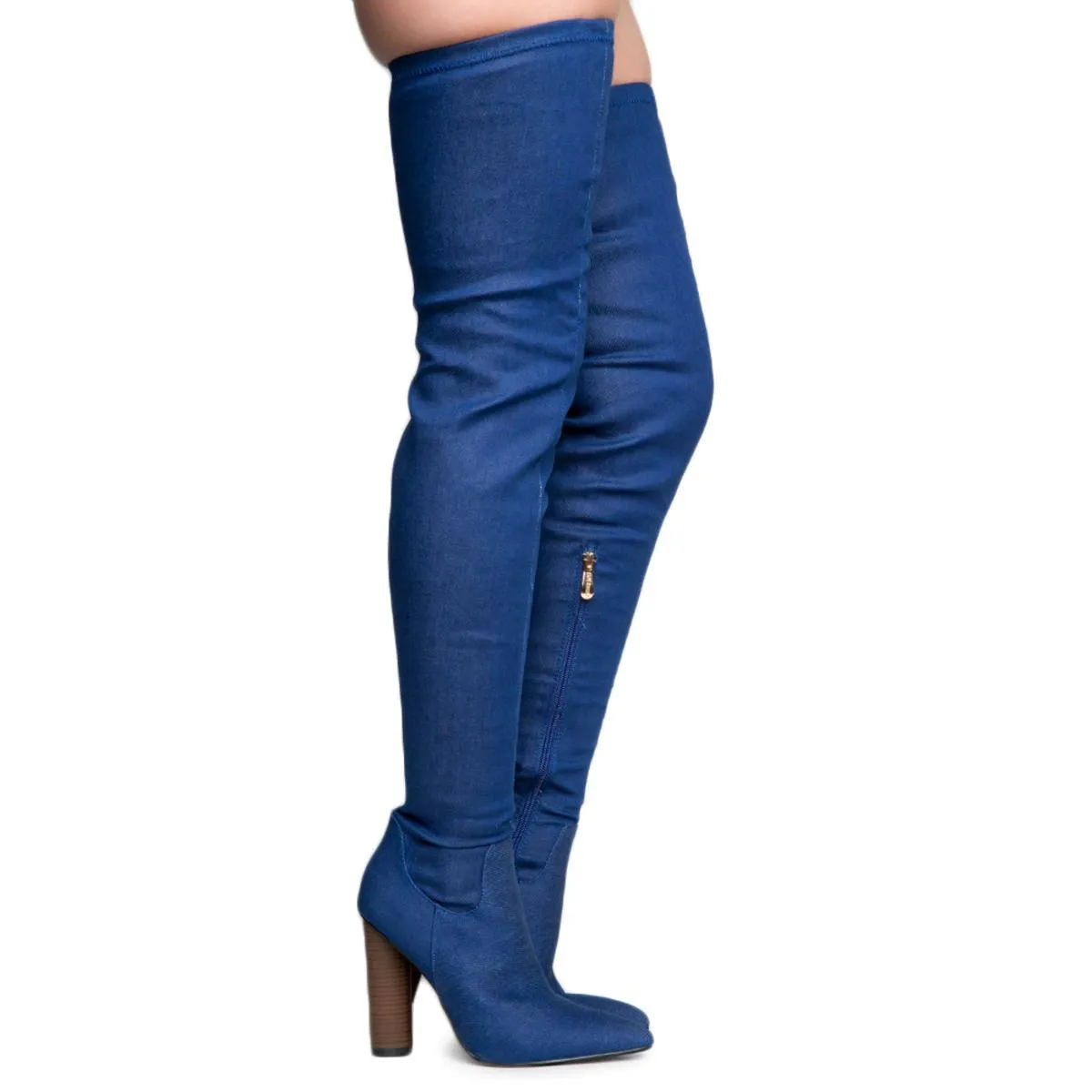 Cape Robbin Connie-10 Denim Heeled Thigh High Boots Denim