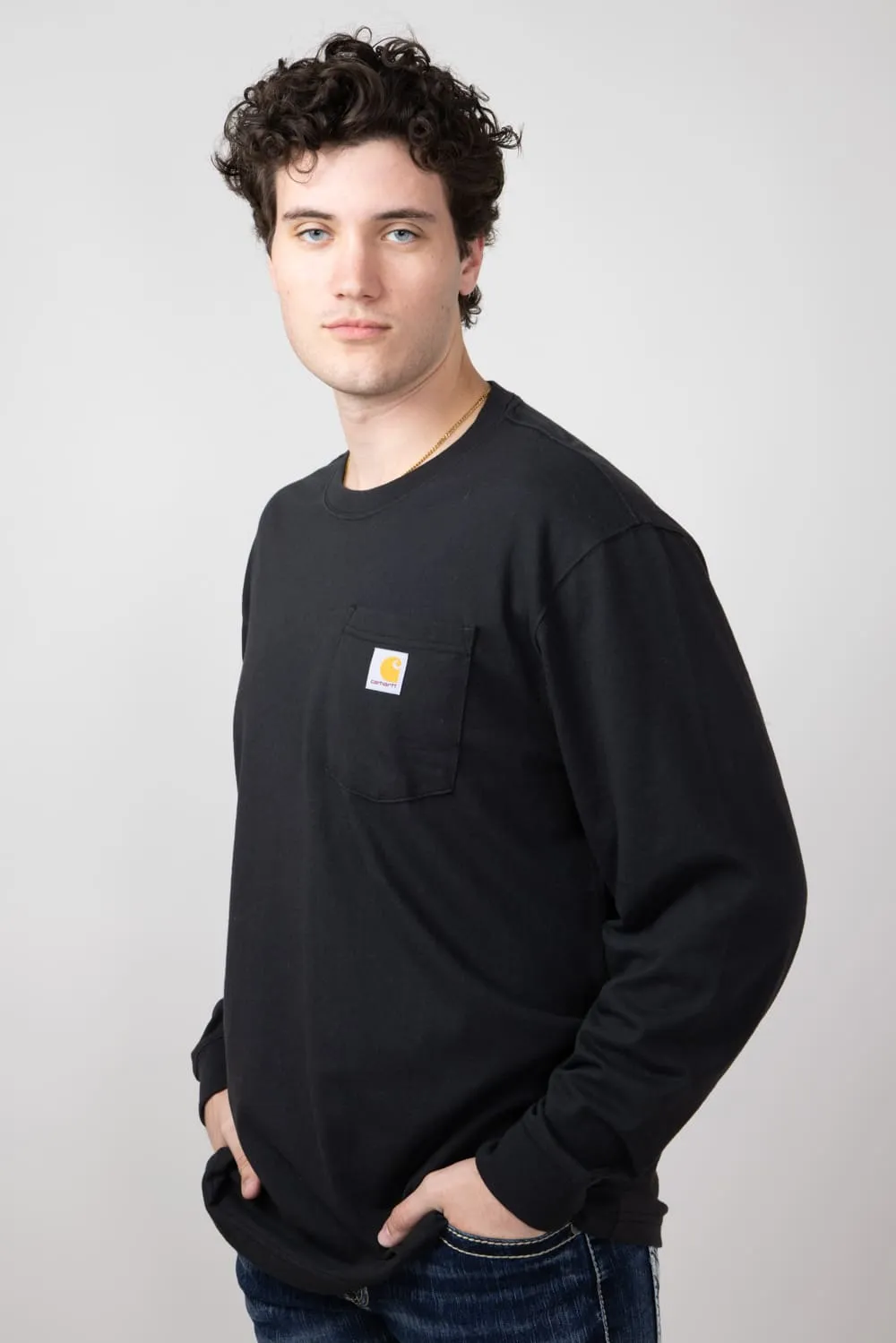 Carhartt Duck Graphic Heavyweight Pocket Long Sleeve T-Shirt for Men in Black | 106629-BLK-BLACK