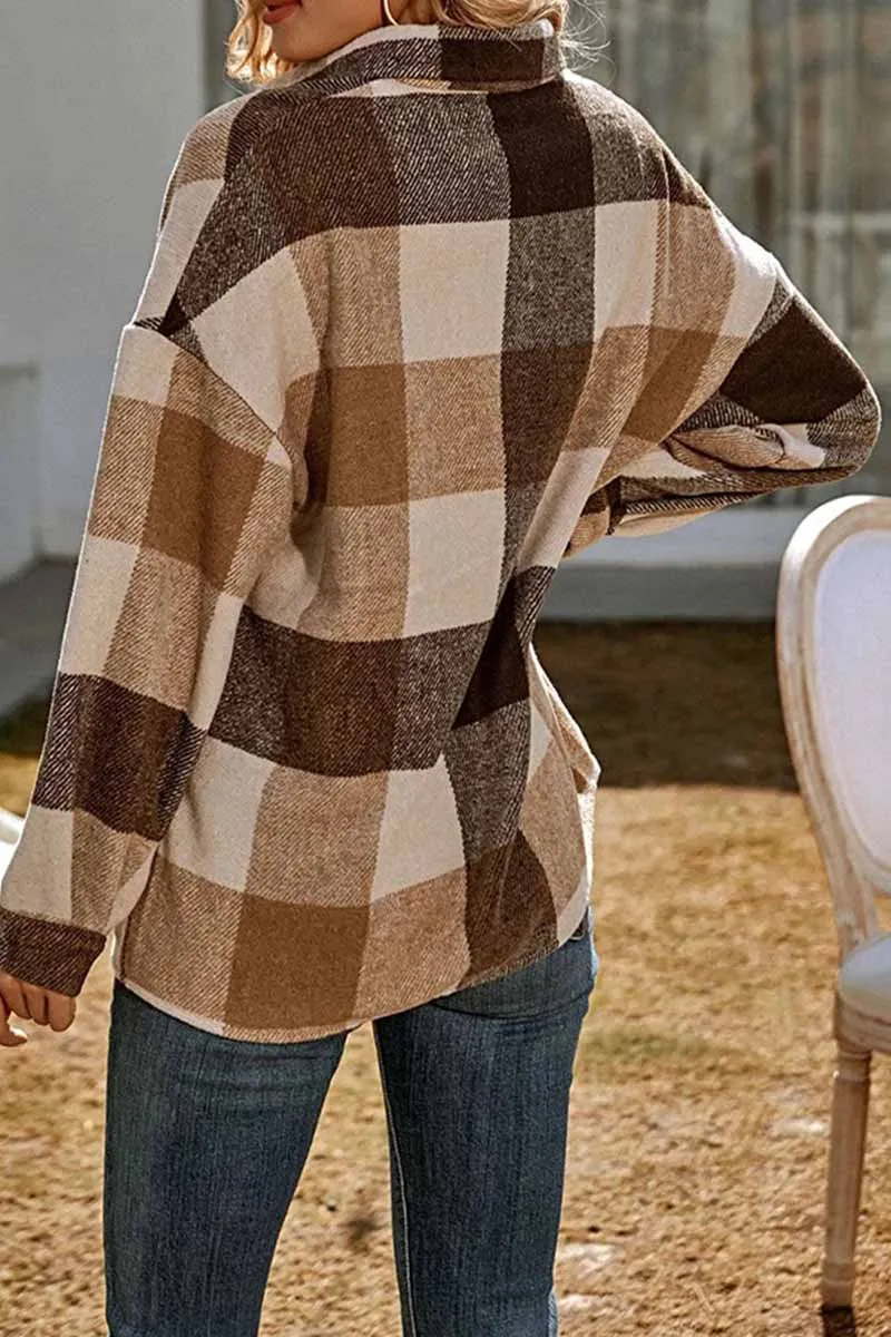 Casual Fashion Loose Lapel Plaid Tops